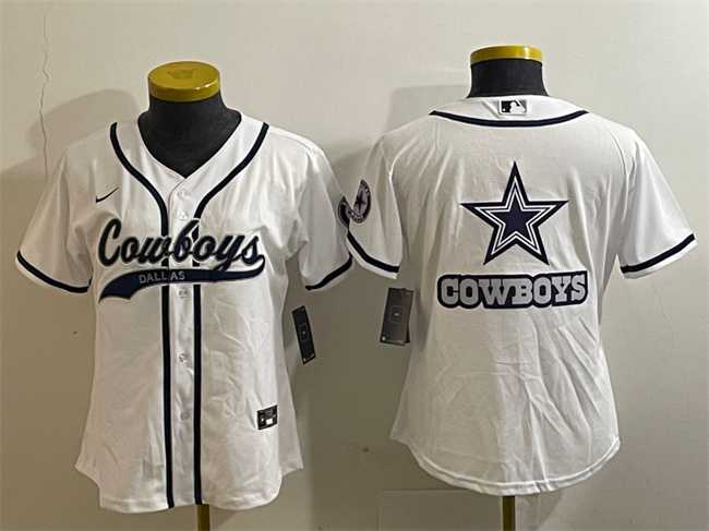 Womens Dallas Cowboys White Team Big Logo With Patch Cool Base Stitched Baseball Jersey(Run Small)